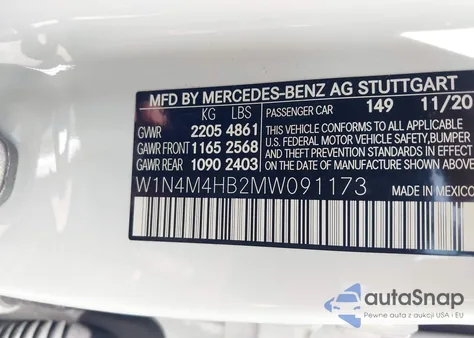2021 Mercedes-Benz Glb 250 4Matic from USA, damaged, VIN W1N4M4HB2MW091173